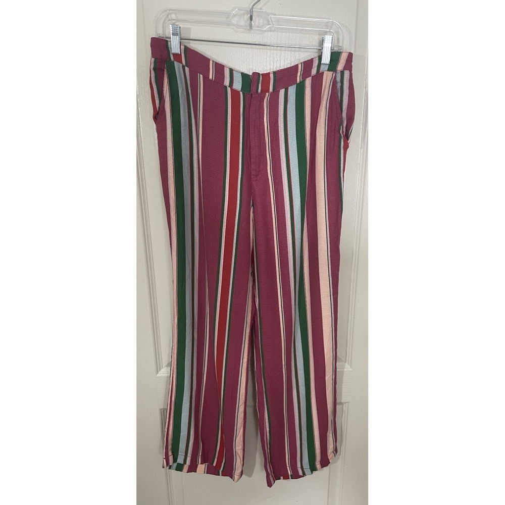 New Free People Pants Womens 8 Berry Combo Stripes Rainbow Pockets Hippie Pride